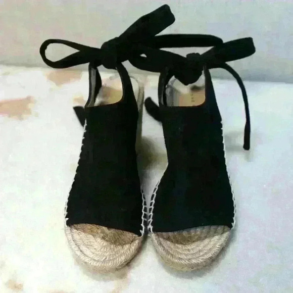 Etienne Aigner Espadrille Lace Up Ankle Strap Black Suede Open Toe Sandal 6 - Picture 8 of 13